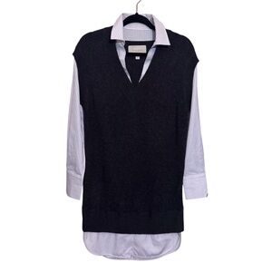 Brochu Walker Small Gray White Stripe The Looker Sweater Shirt Wool Cashmere